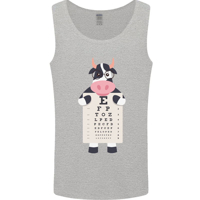 A Cow Holding a Snellen Eye Chart Glasses Mens Vest Tank Top Sports Grey