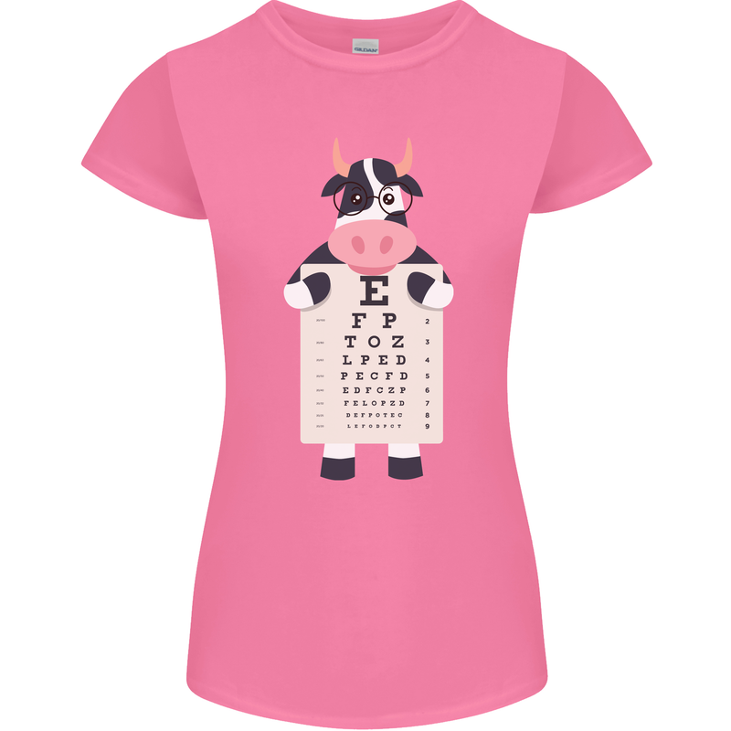 A Cow Holding a Snellen Eye Chart Glasses Womens Petite Cut T-Shirt Azalea
