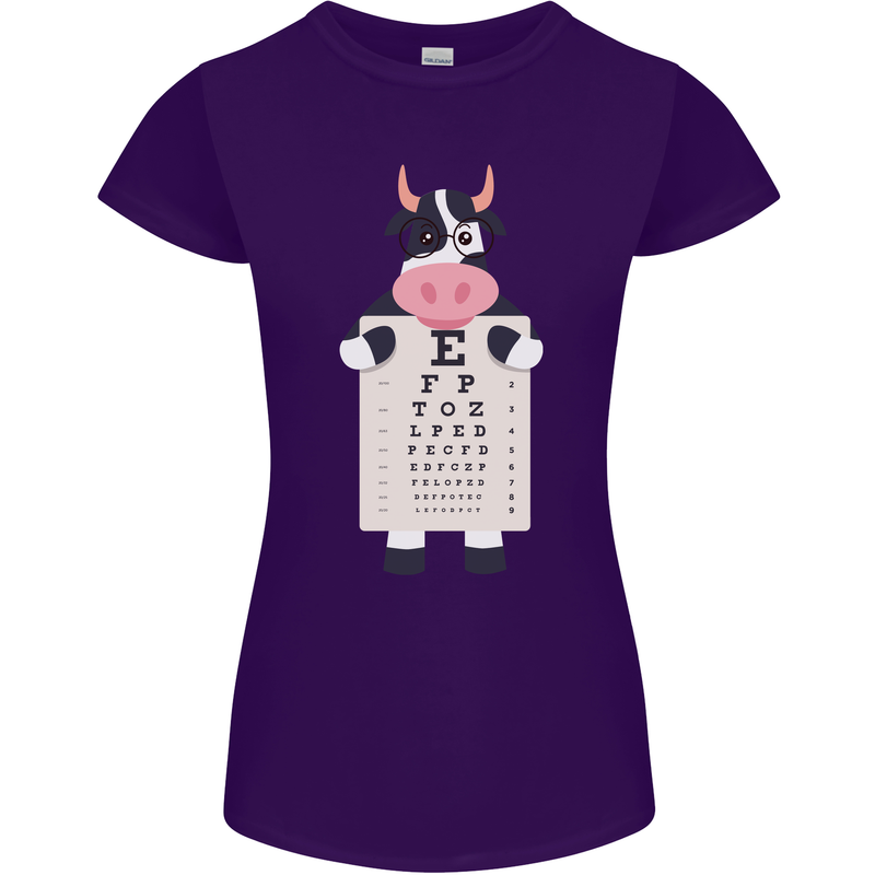 A Cow Holding a Snellen Eye Chart Glasses Womens Petite Cut T-Shirt Purple