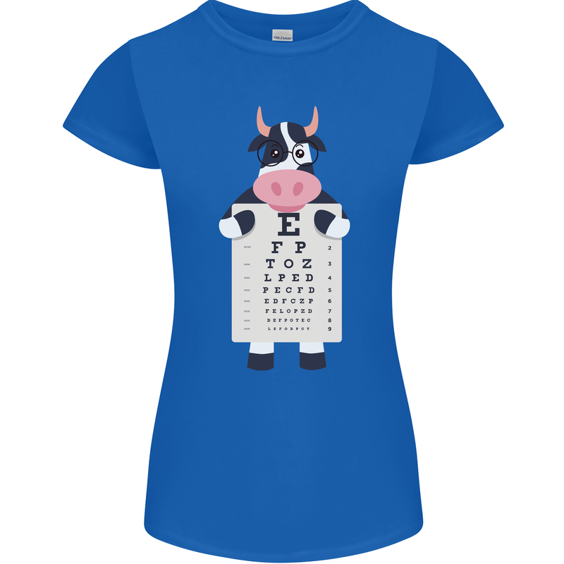 A Cow Holding a Snellen Eye Chart Glasses Womens Petite Cut T-Shirt Royal Blue