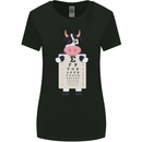 A Cow Holding a Snellen Eye Chart Glasses Womens Wider Cut T-Shirt Black