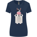 A Cow Holding a Snellen Eye Chart Glasses Womens Wider Cut T-Shirt Navy Blue