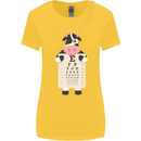 A Cow Holding a Snellen Eye Chart Glasses Womens Wider Cut T-Shirt Yellow