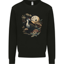 A Crane With Flowers and Moon Bird Kids Sweatshirt Jumper Black