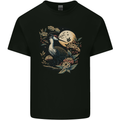 A Crane With Flowers and Moon Bird Kids T-Shirt Childrens Black