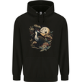 A Crane With Flowers and Moon Bird Mens 80% Cotton Hoodie Black