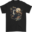 A Crane With Flowers and Moon Bird Mens Gildan Cotton T-Shirt Black