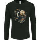 A Crane With Flowers and Moon Bird Mens Long Sleeve T-Shirt Black