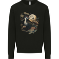 A Crane With Flowers and Moon Bird Mens Sweatshirt Jumper Black