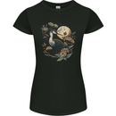 A Crane With Flowers and Moon Bird Womens Petite Cut T-Shirt Black