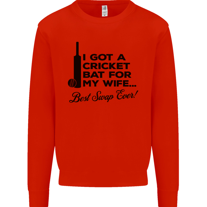 A Cricket Bat for My Wife Best Swap Ever! Mens Sweatshirt Jumper Bright Red