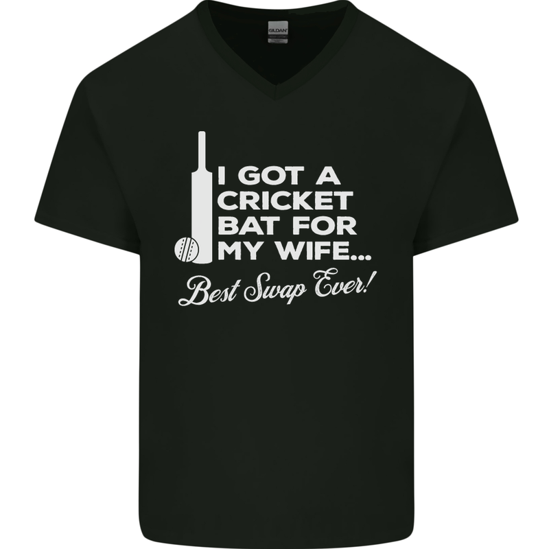 A Cricket Bat for My Wife Best Swap Ever! Mens V-Neck Cotton T-Shirt Black