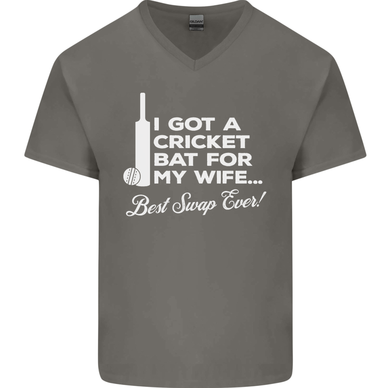 A Cricket Bat for My Wife Best Swap Ever! Mens V-Neck Cotton T-Shirt Charcoal