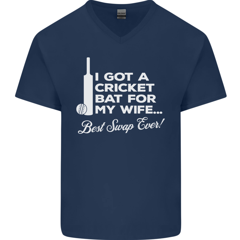 A Cricket Bat for My Wife Best Swap Ever! Mens V-Neck Cotton T-Shirt Navy Blue