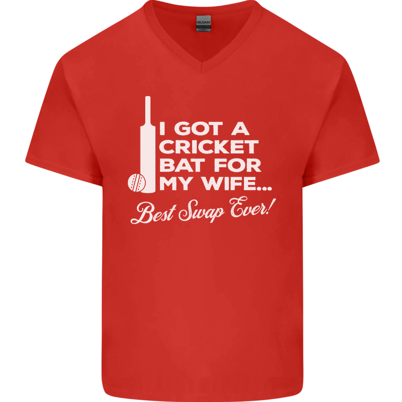 A Cricket Bat for My Wife Best Swap Ever! Mens V-Neck Cotton T-Shirt Red
