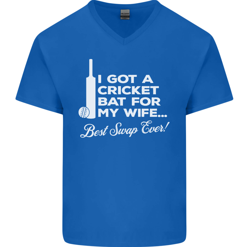 A Cricket Bat for My Wife Best Swap Ever! Mens V-Neck Cotton T-Shirt Royal Blue