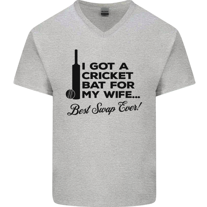 A Cricket Bat for My Wife Best Swap Ever! Mens V-Neck Cotton T-Shirt Sports Grey