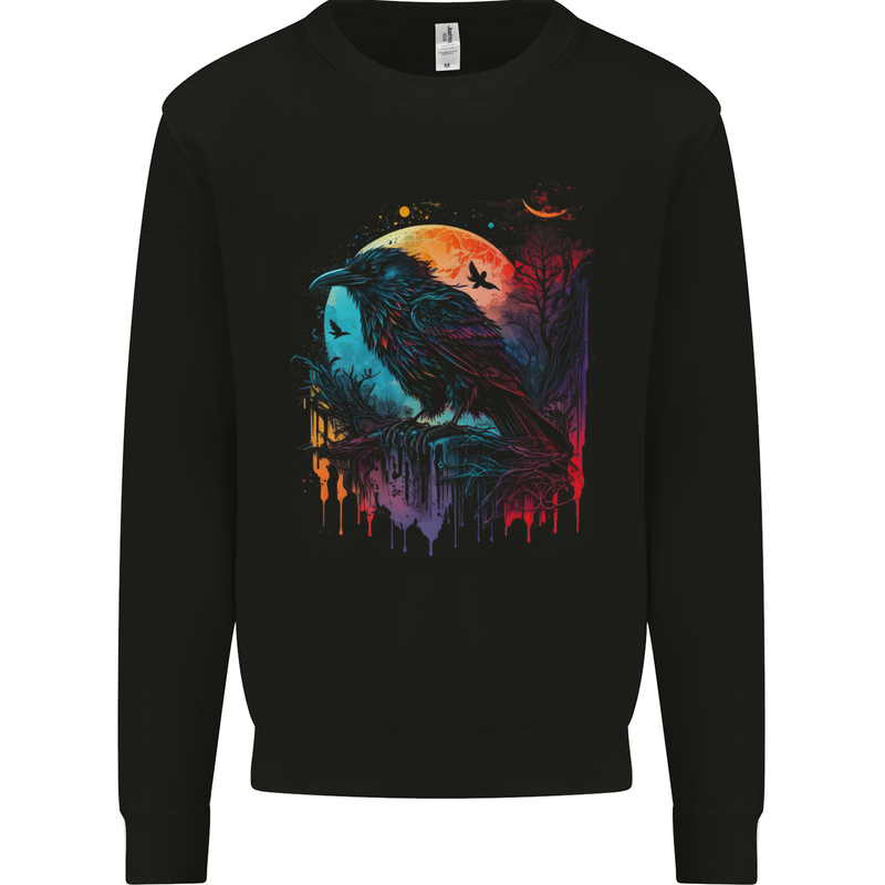 A Crow With a Fantasy Moon Kids Sweatshirt Jumper Black
