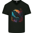 A Crow With a Fantasy Moon Mens V-Neck Cotton T-Shirt Black