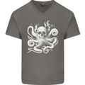A Cthulhu Kraken Octopus Mythology Mens V-Neck Cotton T-Shirt Charcoal