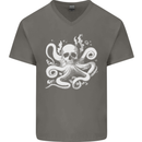 A Cthulhu Kraken Octopus Mythology Mens V-Neck Cotton T-Shirt Charcoal