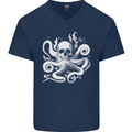A Cthulhu Kraken Octopus Mythology Mens V-Neck Cotton T-Shirt Navy Blue