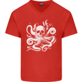 A Cthulhu Kraken Octopus Mythology Mens V-Neck Cotton T-Shirt Red
