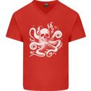 A Cthulhu Kraken Octopus Mythology Mens V-Neck Cotton T-Shirt Red