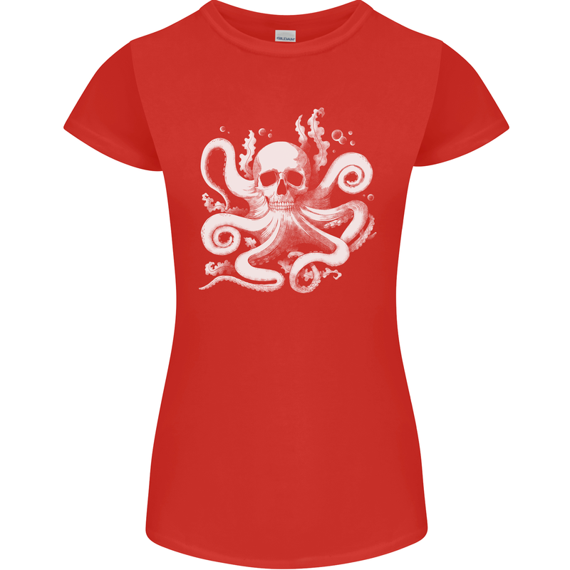 A Cthulhu Kraken Octopus Mythology Womens Petite Cut T-Shirt Red