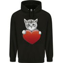 A Cute Cat With a Heart Love Valentines Day Childrens Kids Hoodie Black