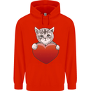 A Cute Cat With a Heart Love Valentines Day Childrens Kids Hoodie Bright Red