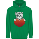 A Cute Cat With a Heart Love Valentines Day Childrens Kids Hoodie Irish Green