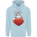 A Cute Cat With a Heart Love Valentines Day Childrens Kids Hoodie Light Blue