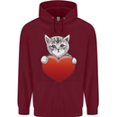 A Cute Cat With a Heart Love Valentines Day Childrens Kids Hoodie Maroon