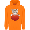 A Cute Cat With a Heart Love Valentines Day Childrens Kids Hoodie Orange