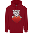 A Cute Cat With a Heart Love Valentines Day Childrens Kids Hoodie Red