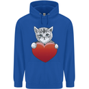 A Cute Cat With a Heart Love Valentines Day Childrens Kids Hoodie Royal Blue