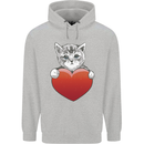 A Cute Cat With a Heart Love Valentines Day Childrens Kids Hoodie Sports Grey