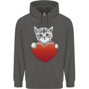 A Cute Cat With a Heart Love Valentines Day Childrens Kids Hoodie Storm Grey