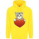 A Cute Cat With a Heart Love Valentines Day Childrens Kids Hoodie Yellow