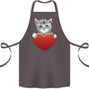 A Cute Cat With a Heart Love Valentines Day Cotton Apron 100% Organic Dark Grey