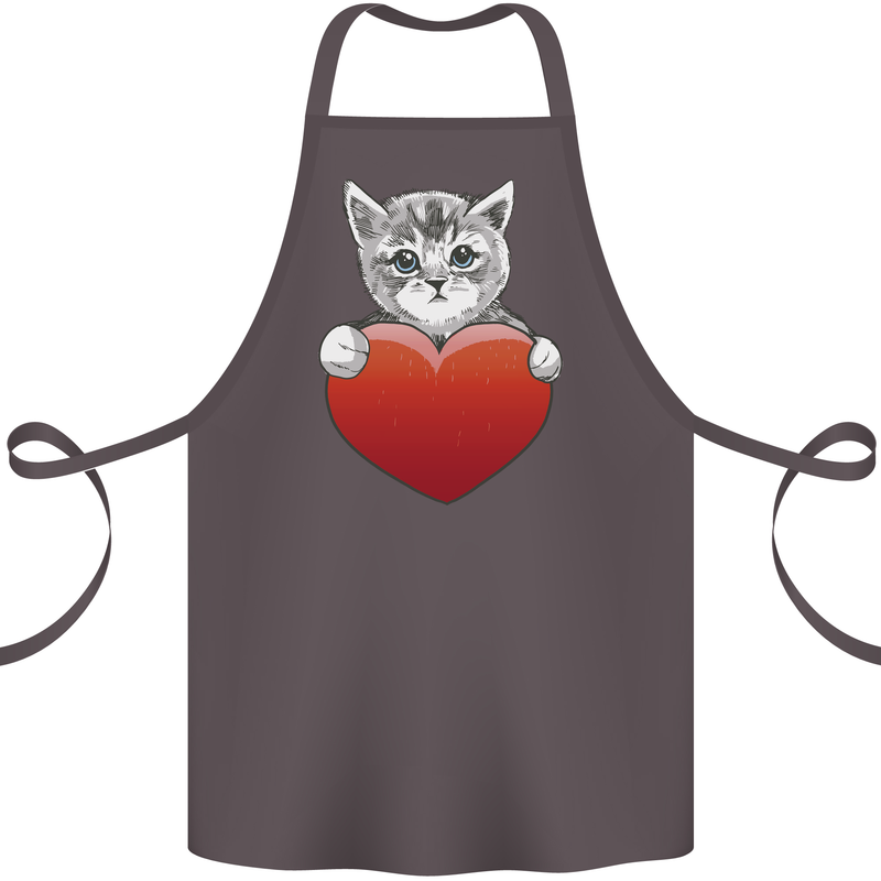 A Cute Cat With a Heart Love Valentines Day Cotton Apron 100% Organic Dark Grey