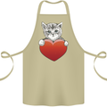 A Cute Cat With a Heart Love Valentines Day Cotton Apron 100% Organic Khaki