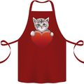 A Cute Cat With a Heart Love Valentines Day Cotton Apron 100% Organic Maroon