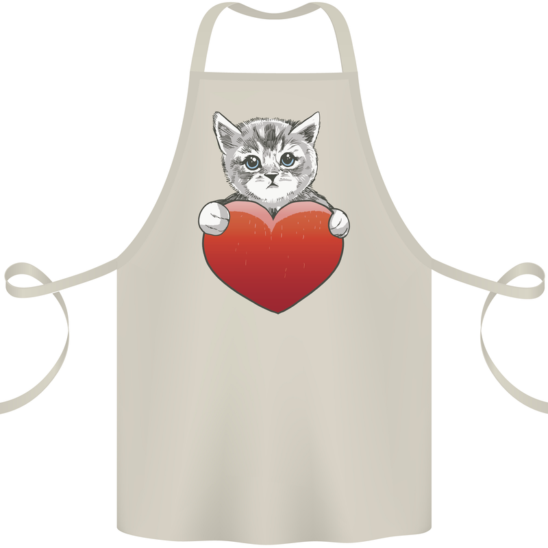 A Cute Cat With a Heart Love Valentines Day Cotton Apron 100% Organic Natural