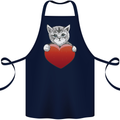 A Cute Cat With a Heart Love Valentines Day Cotton Apron 100% Organic Navy Blue