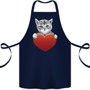 A Cute Cat With a Heart Love Valentines Day Cotton Apron 100% Organic Navy Blue
