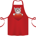 A Cute Cat With a Heart Love Valentines Day Cotton Apron 100% Organic Red