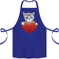 A Cute Cat With a Heart Love Valentines Day Cotton Apron 100% Organic Royal Blue