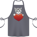 A Cute Cat With a Heart Love Valentines Day Cotton Apron 100% Organic Steel